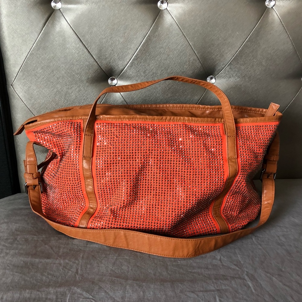 Galian New York Large Orange Bag with Rhinestones